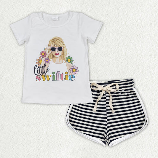 GSSO1337 Little Swiftie Top Cotton Black Striped Shorts Outfit