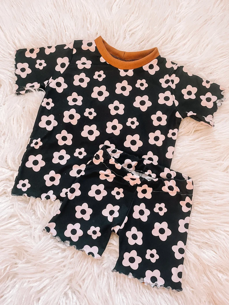 GSSO1359 Floral Baby Children Boutique Kid Clothing Set