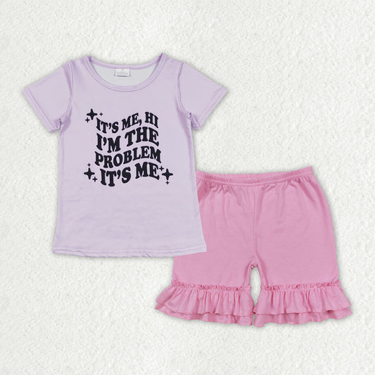 GSSO1379 Purple words Cute Singer Baby Girls Shorts Outfit