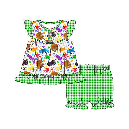 GSSO1437 Colorful Girl Short Sleeve Wholesale Children Wear Boutique Kid Clothing Sets