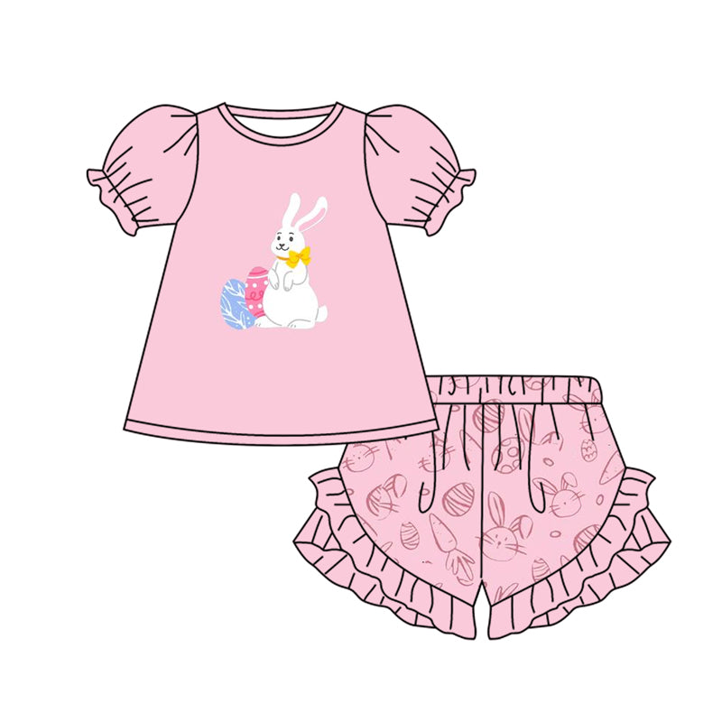 GSSO1566 Pink Rabbit Girls Summer Short Sleeve Wholesale Boutique Kid Outfit Clothing Set