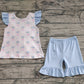 4.8 GSSO1577  Baby Girls Pink Checkered Bows Tunic Ruffle Shorts Clothes Sets Pre order
