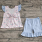 4.8 GSSO1577  Baby Girls Pink Checkered Bows Tunic Ruffle Shorts Clothes Sets Pre order