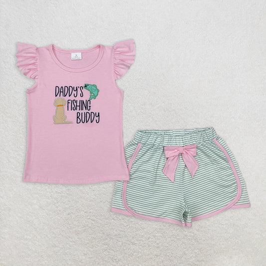5.29 RTS NO MOQ Baby Girls Summer Sets GSSO1673 Daddy's Fishing Buddy Tops Shorts Clothes Sets
