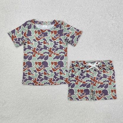 RTS NO MOQ Summer Sibling Baby Boys 3 Colors Camouflage Hunting Shirt Shorts Outfits Sets