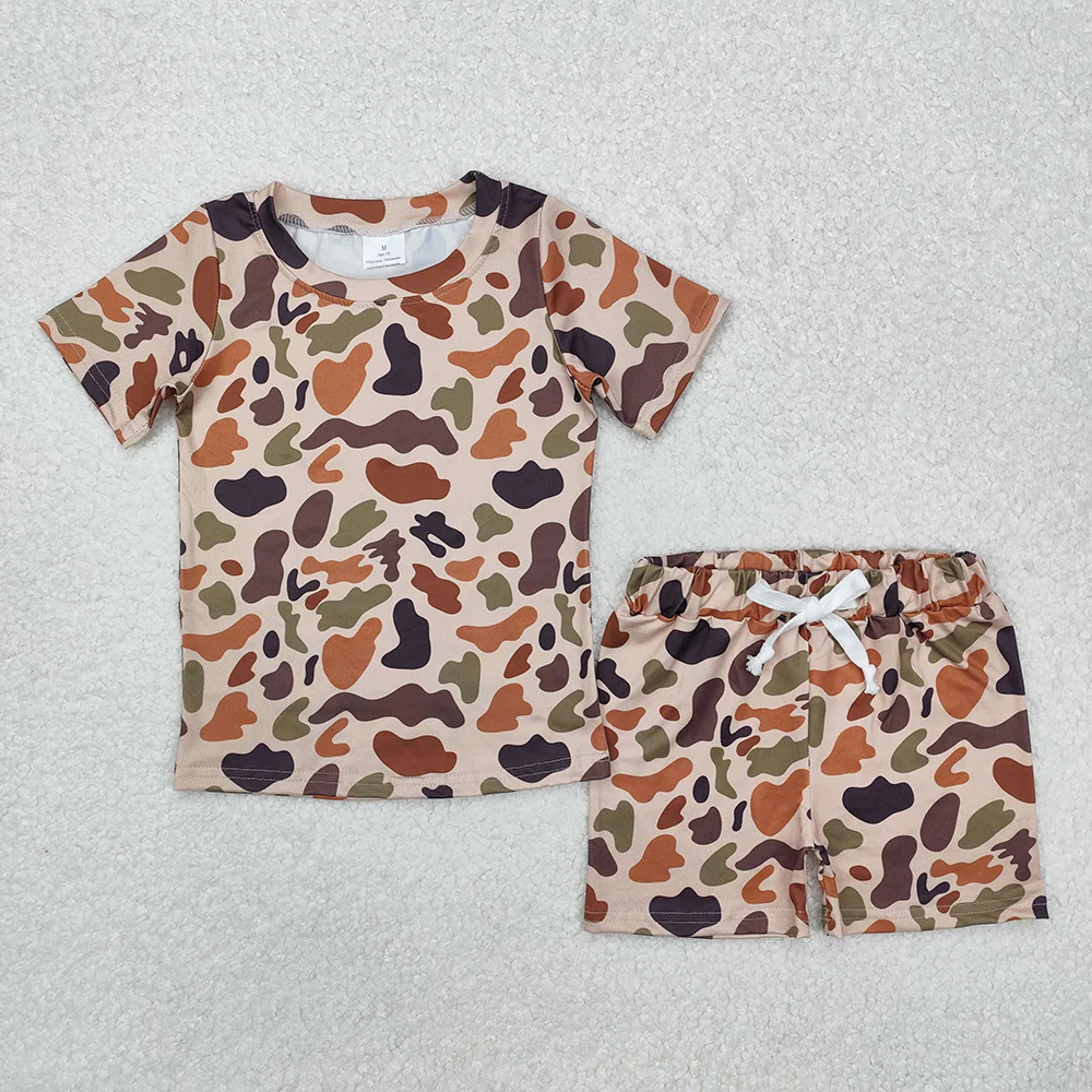 RTS NO MOQ Summer Sibling Baby Boys 3 Colors Camouflage Hunting Shirt Shorts Outfits Sets