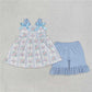 5.24 RTS NO MOQ Summer Sibling Baby Girls Flowers Cakes Straps Bows Rompers Dresses Outfits