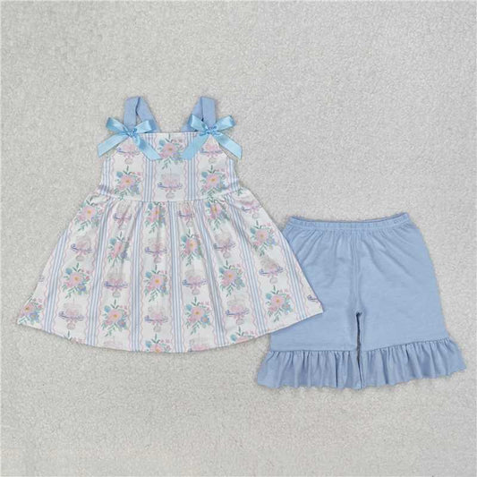 5.24 RTS NO MOQ Summer Sibling Baby Girls Flowers Cakes Straps Bows Rompers Dresses Outfits