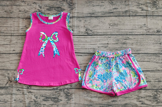 4.1 GSSO2149 Embroidery Baby Girls Bow Tunic Top Flowers Shorts Clothes Sets Pre order