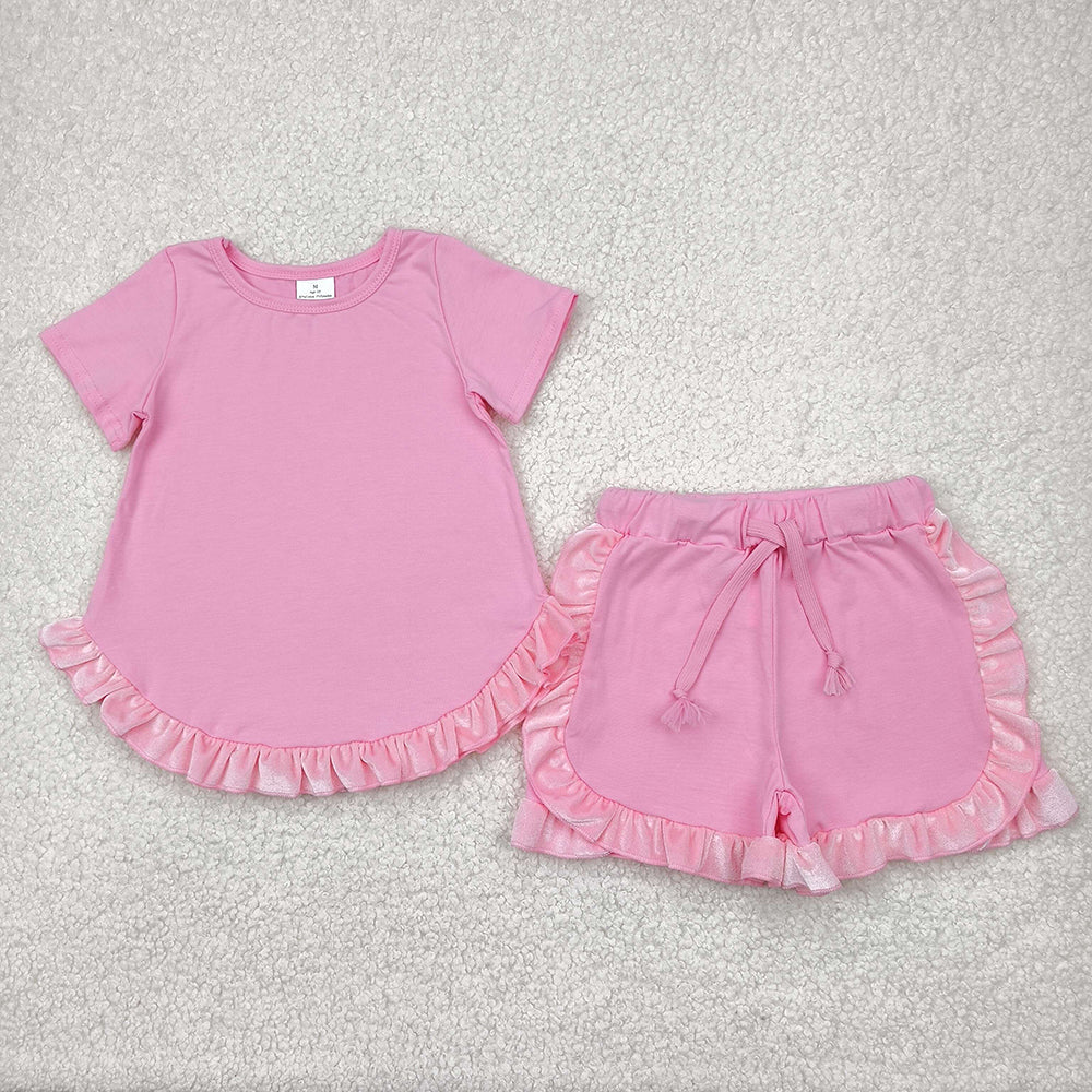 7.7 RTS NO MOQ Summer Sibling Baby Girls Cotton Top Ruffle Shorts Clothes Sets
