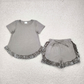 7.7 RTS NO MOQ Summer Sibling Baby Girls Cotton Top Ruffle Shorts Clothes Sets