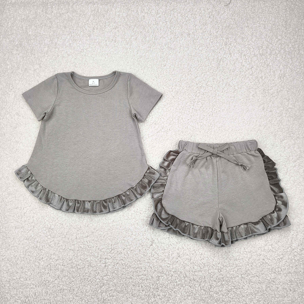 7.7 RTS NO MOQ Summer Sibling Baby Girls Cotton Top Ruffle Shorts Clothes Sets