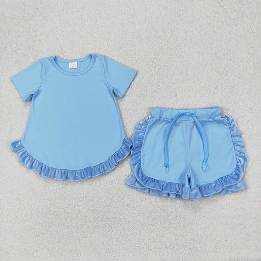7.7 RTS NO MOQ Summer Sibling Baby Girls Cotton Top Ruffle Shorts Clothes Sets