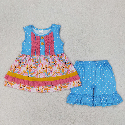 RTS NO MOQ Summer Sibling Baby Girls Floral Ruffle Tunic Shorts Clothes Sets