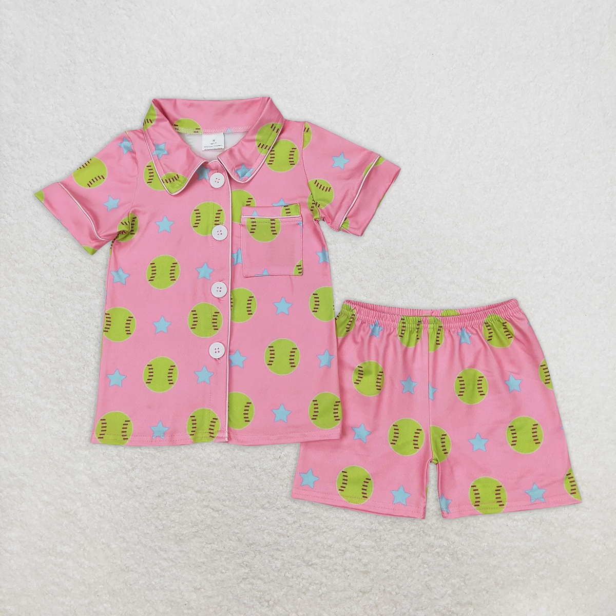 RTS NO MOQ Baby Girls Summer Sets GSSO2203 Baseball Stars Buttons Top Shorts Pajamas Clothes Sets