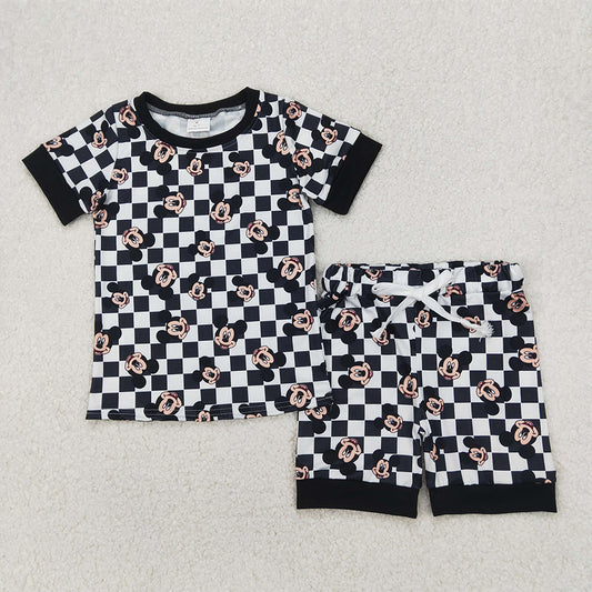 RTS NO MOQ Baby Girls Summer Sets GSSO2233 Black plaid top T-shirt shorts outfit set