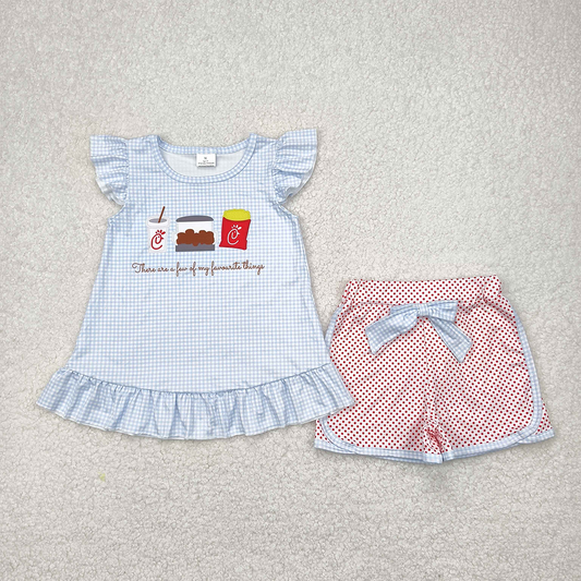 RTS NO MOQ Baby Girls Summer Sets GSSO2274 Favorite Thing Tunic Bow Shorts Clothes Sets