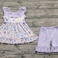 3.31 GSSO2306 Baby Girls Light Blue Flowers Tunic Ruffle Shorts Clothes Sets pre order