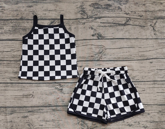 4.8 GSSO2334 Baby Girls Black Strap Plaid Top Short Sport Set Pre order