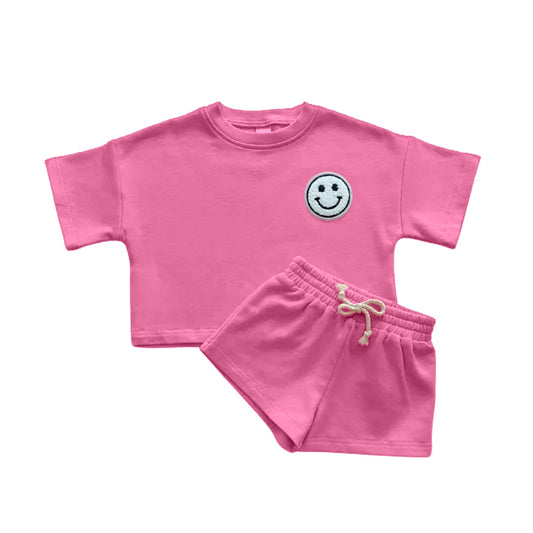 4.12 GSSO2424 Baby Girls Hot Pink Short Sleeves Smile Top Short Pajamas Set Pre order