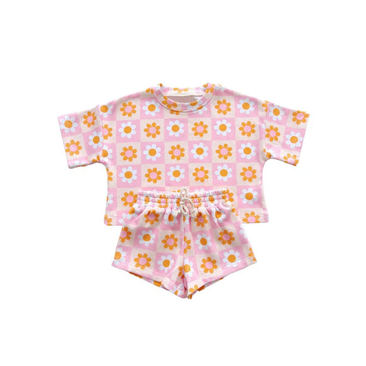 4.12 GSSO2425 Baby Girls Lavender Short Sleeves Smile Flowers Stars Top Short Pajamas Set Pre order