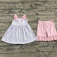3.29 GSSO2429 Baby Girls Pink Strap Floral Stripe Tunic Ruffle Short Set pre order