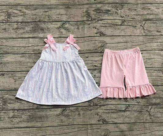 3.29 GSSO2429 Baby Girls Pink Strap Floral Stripe Tunic Ruffle Short Set pre order