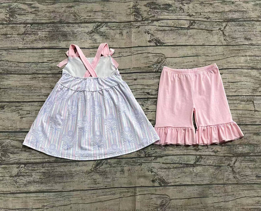 3.29 GSSO2429 Baby Girls Pink Strap Floral Stripe Tunic Ruffle Short Set pre order