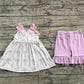 3.29 GSSO2430 Baby Girls Purple Strap Floral Stripe Tunic Ruffle Short Set pre order