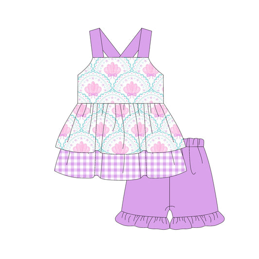 4.12 GSSO2432 Baby Girls Purple Strap Bows Shell Tunic Ruffle Short Set Pre order