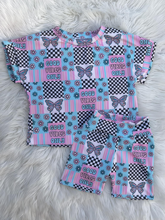 4.12 GSSO2434 Baby Girls Purple Short Sleeves Flowers Butterfly Top Short Pajamas Set Pre order