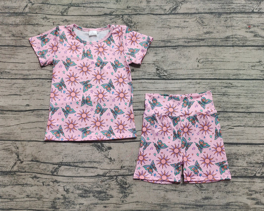 4.1 GSSO2437 Baby Girls Pink Short Sleeves Butterfly Suns Stars Top Short Pajamas Set Pre order