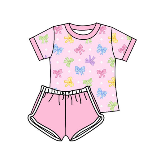 4.12 GSSO2442 Baby Girls Pink Short Sleeves Colorful Bows Top Short Set Pre order