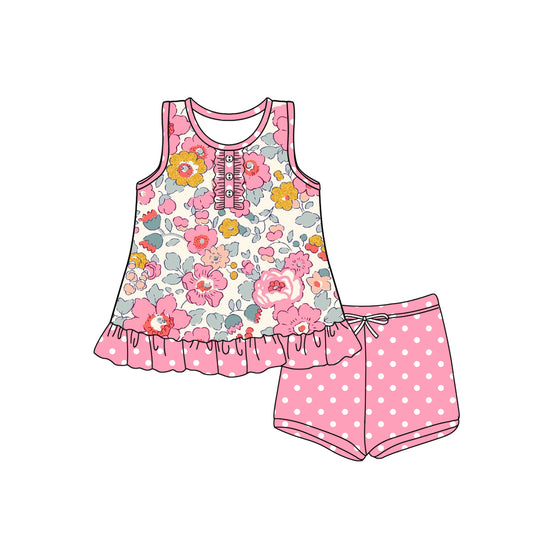4.10 GSSO2452 Baby Girls Pink Sleeveless Button Floral Tunic Polka Dots Short Set Pre order