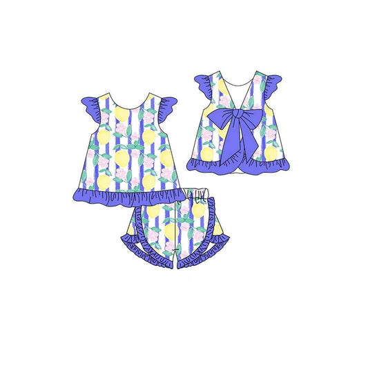 4.10 GSSO2460 Baby Girls Purple Strip Lemons Tunic Ruffle Short Set Pre order