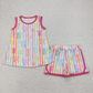 RTS NO MOQ Summer Sibling Baby Girls Sleeveless Colorful Stripe Bows Top Shorts Sets