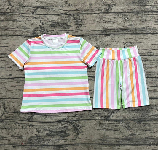 4.18 GSSO2468 Baby Girls Colorful Stripes Top Short Pajamas Sets Pre order