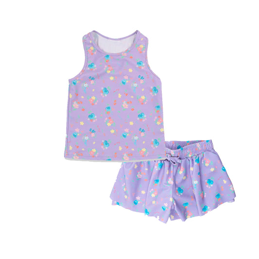 4.3 GSSO2472 Baby Girls Purple Sleeveless Floral Top Short Yoga Set Pre order