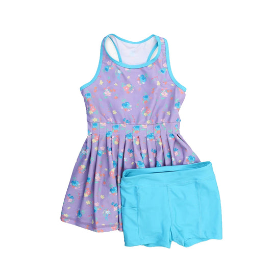 4.3 GSSO2473 Baby Girls Purple Sleeveless Floral Dress Short Yoga Set Pre order