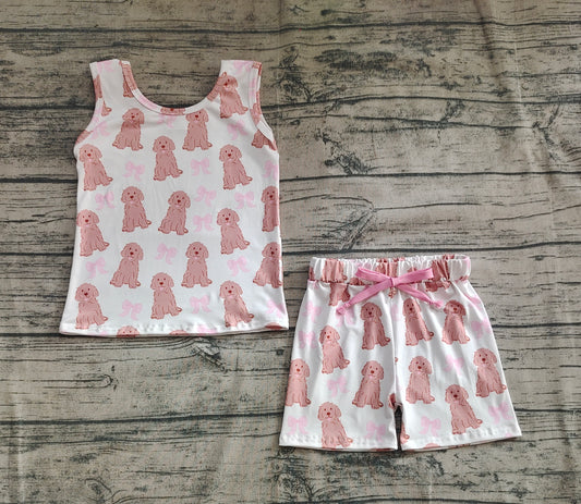 4.11  GSSO2475 Baby Girls Sleeveless Dogs Bows Shorts Top Set Pre order