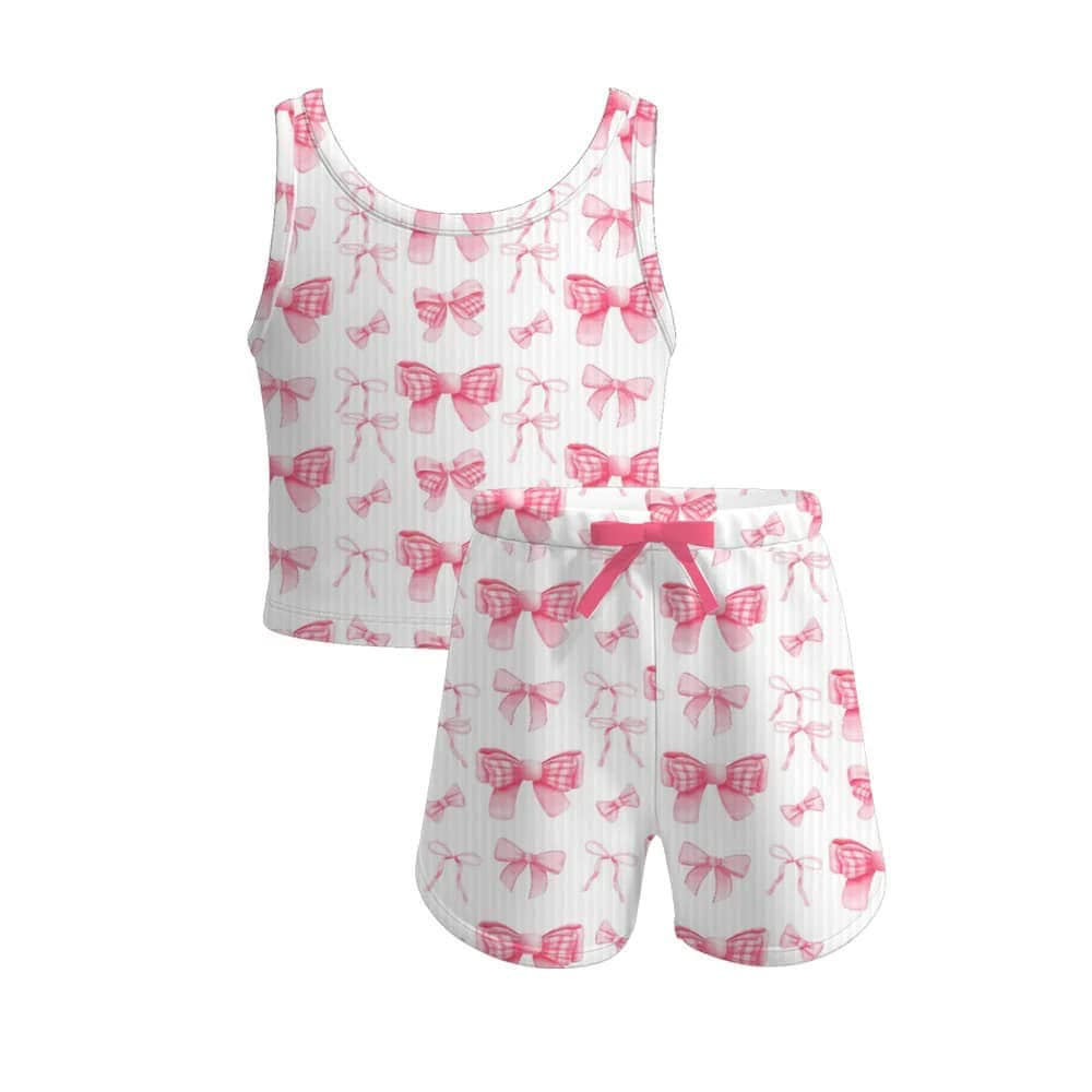 4.3 GSSO2481 Sleeveless white pink bow kids girls summer clothes pre order