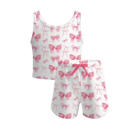 4.3 GSSO2481 Sleeveless white pink bow kids girls summer clothes pre order