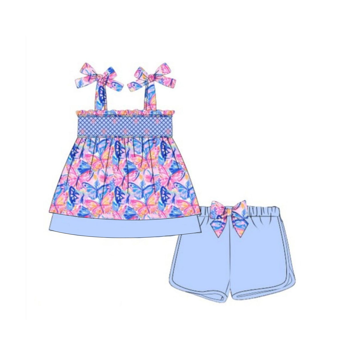 4.7 GSSO2491 Baby Girls Strap Colorful Butterfly Tunic Short Set Pre order