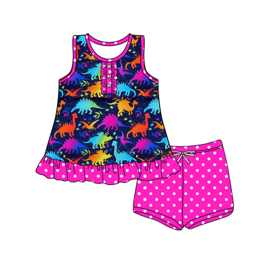 4.7 GSSO2492 Baby Girls Colorful Dinosaurs Button Tunic Polka Dots Short Set Pre order