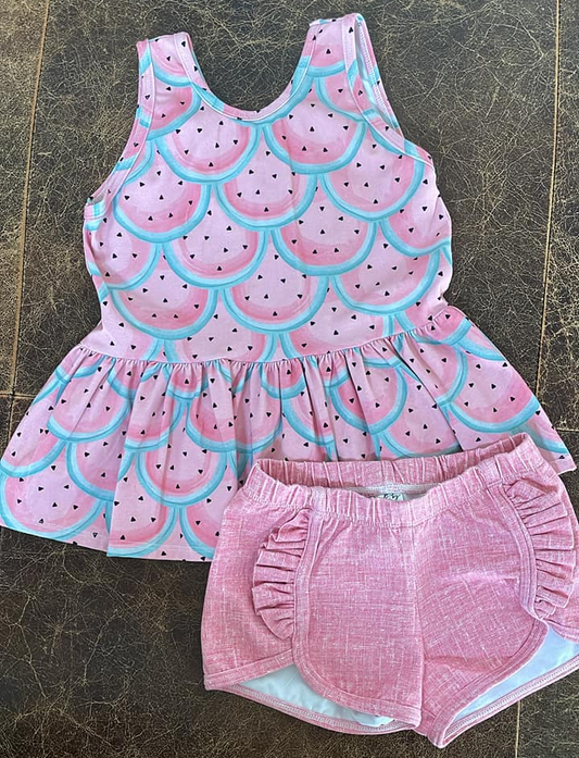 4.7 GSSO2494 Baby Girls Pink Mermaid Hearts Tunic Ruffle Shorts Sets Pre order