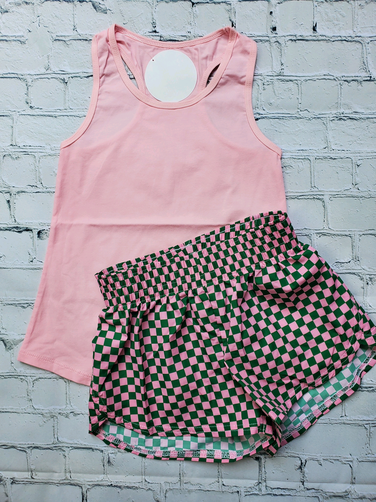 4.7 GSSO2496 Baby Girls Pink Sleeveless Tunic Plaid Shorts Sets Pre order
