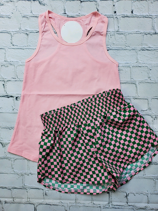 4.7 GSSO2496 Baby Girls Pink Sleeveless Tunic Plaid Shorts Sets Pre order