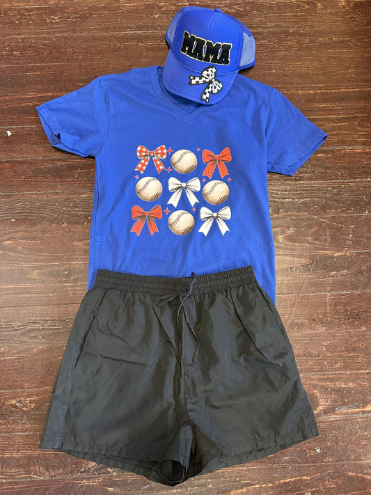 4.8 GSSO2497 Baby Girls Bows Baseball Top Black Pockets Shorts Sets Pre order