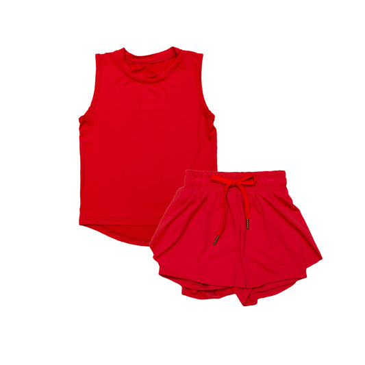 4.1 GSSO2499 Red sleeveless top shorts kids girls activewear set pre order