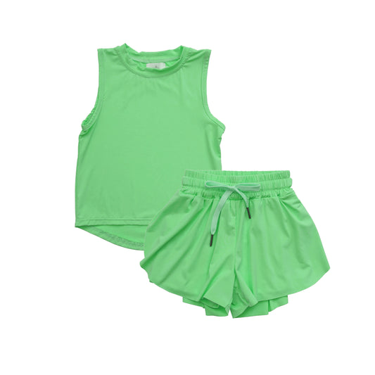 4.1 GSSO2503 Green sleeveless top shorts kids girls activewear set pre order